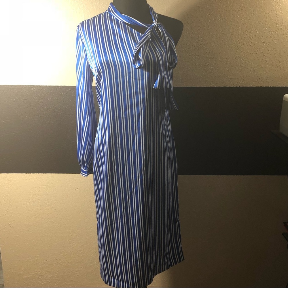 Banana Republic blue white black striped dress NEW